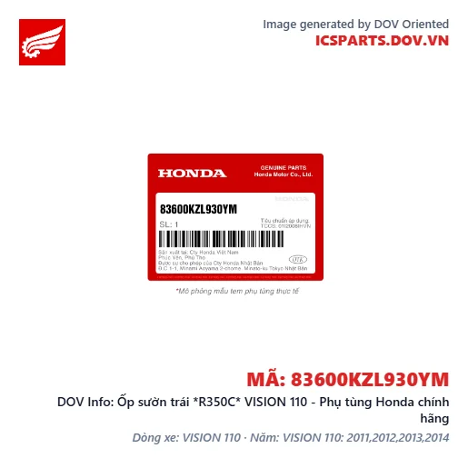 Ốp sườn trái *R350C* VISION 110 - Phụ tùng Honda chính hãng