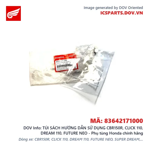 TÚI SÁCH HƯỚNG DẪN SỬ DỤNG CBR150R, CLICK 110, DREAM 110, FUTURE NEO - Phụ tùng Honda chính hãng