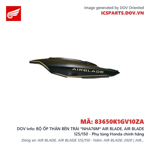 BỘ ỐP THÂN BÊN TRÁI *NHA76M* AIR BLADE, AIR BLADE 125/150 - Phụ tùng Honda chính hãng