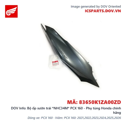 Bộ ốp sườn trái *NHC34M* PCX 160 - Phụ tùng Honda chính hãng