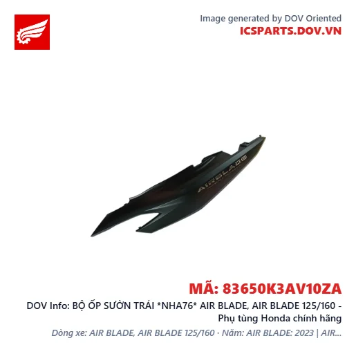 BỘ ỐP SƯỜN TRÁI *NHA76* AIR BLADE, AIR BLADE 125/160 - Phụ tùng Honda chính hãng