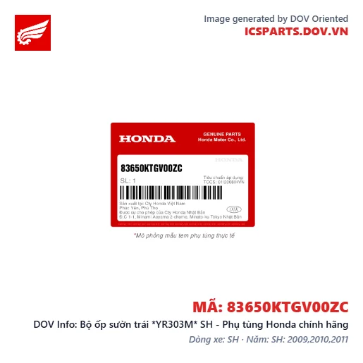 Bộ ốp sườn trái *YR303M* SH - Phụ tùng Honda chính hãng