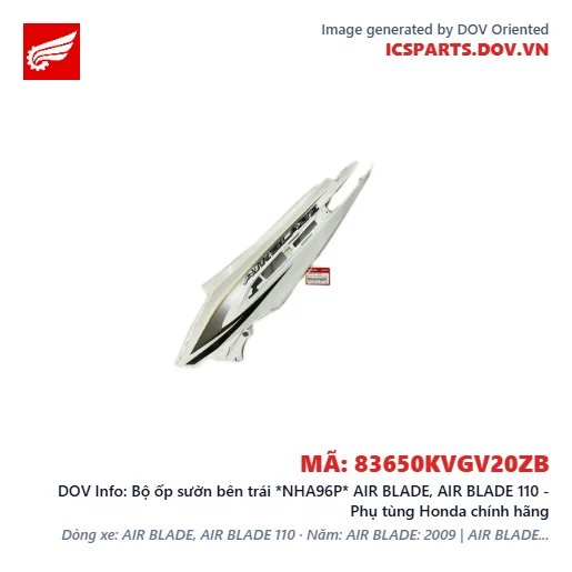 Bộ ốp sườn bên trái *NHA96P* AIR BLADE, AIR BLADE 110 - Phụ tùng Honda chính hãng