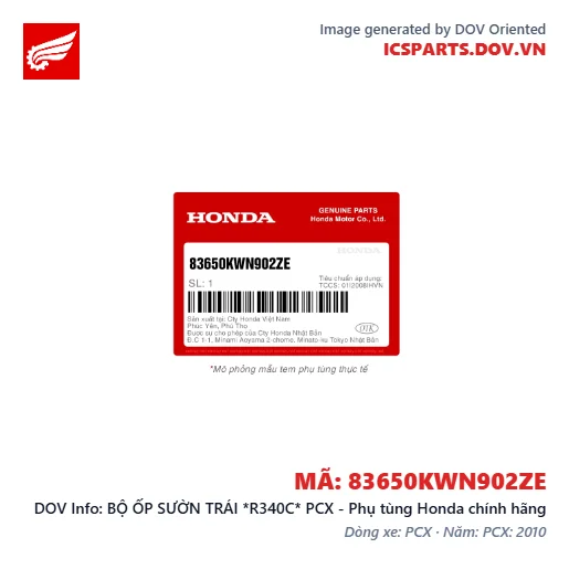 BỘ ỐP SƯỜN TRÁI *R340C* PCX - Phụ tùng Honda chính hãng
