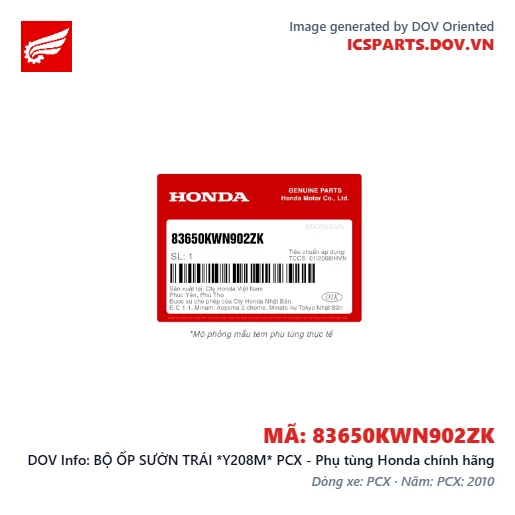 BỘ ỐP SƯỜN TRÁI *Y208M* PCX - Phụ tùng Honda chính hãng