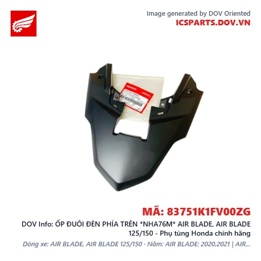 ỐP ĐUÔI ĐÈN PHÍA TRÊN *NHA76M* AIR BLADE, AIR BLADE 125/150 - Phụ tùng Honda chính hãng