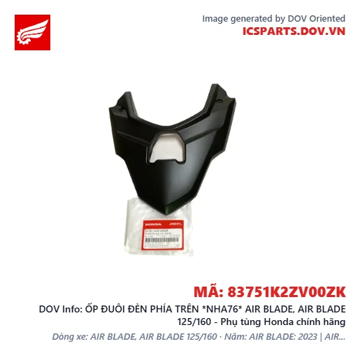 ỐP ĐUÔI ĐÈN PHÍA TRÊN *NHA76* AIR BLADE, AIR BLADE 125/160 - Phụ tùng Honda chính hãng