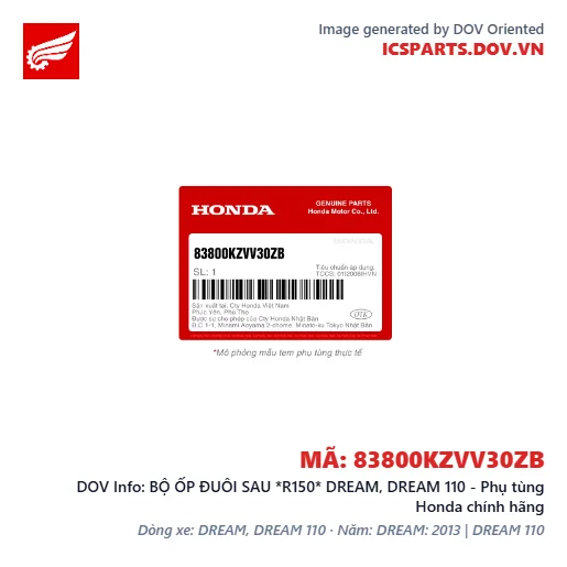BỘ ỐP ĐUÔI SAU *R150* DREAM, DREAM 110 - Phụ tùng Honda chính hãng