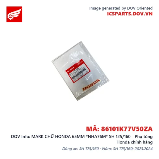 MARK CHỮ HONDA 65MM *NHA76M* SH 125/160 - Phụ tùng Honda chính hãng