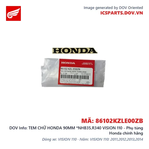 TEM CHỮ HONDA 90MM *NHB35,R340 VISION 110 - Phụ tùng Honda chính hãng