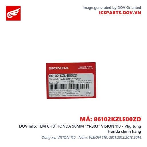 TEM CHỮ HONDA 90MM *YR303* VISION 110 - Phụ tùng Honda chính hãng
