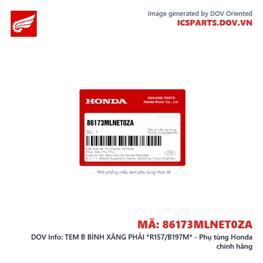 TEM B BÌNH XĂNG PHẢI *R157/B197M* - Phụ tùng Honda chính hãng
