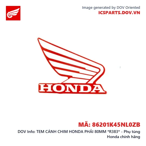 TEM CÁNH CHIM HONDA PHẢI 80MM *R383* - Phụ tùng Honda chính hãng