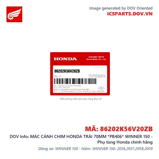 MÁC CÁNH CHIM HONDA TRÁI 70MM *PB406* WINNER 150 - Phụ tùng Honda chính hãng