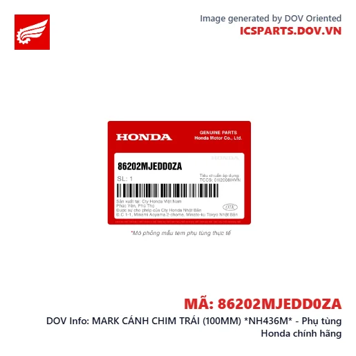 MARK CÁNH CHIM TRÁI (100MM) *NH436M* - Phụ tùng Honda chính hãng