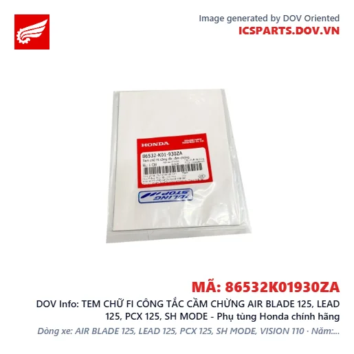 TEM CHỮ FI CÔNG TẮC CẦM CHỪNG AIR BLADE 125, LEAD 125, PCX 125, SH MODE - Phụ tùng Honda chính hãng