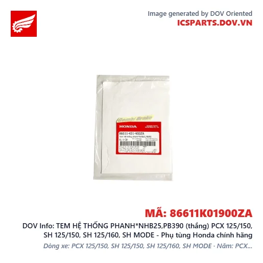 TEM HỆ THỐNG PHANH*NHB25,PB390 (thắng) PCX 125/150, SH 125/150, SH 125/160, SH MODE - Phụ tùng Honda chính hãng