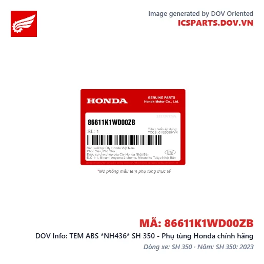 TEM ABS *NH436* SH 350 - Phụ tùng Honda chính hãng