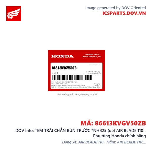 TEM TRÁI CHẮN BÙN TRƯỚC *NHB25 (dè) AIR BLADE 110 - Phụ tùng Honda chính hãng