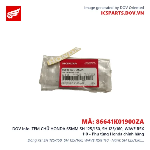 TEM CHỮ HONDA 65MM SH 125/150, SH 125/160, WAVE RSX 110 - Phụ tùng Honda chính hãng
