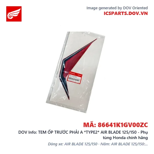 TEM ỐP TRƯỚC PHẢI A *TYPE2* AIR BLADE 125/150 - Phụ tùng Honda chính hãng