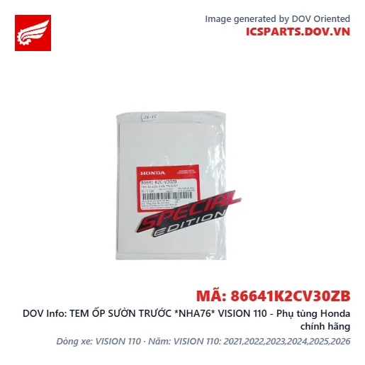 TEM ỐP SƯỜN TRƯỚC *NHA76* VISION 110 - Phụ tùng Honda chính hãng