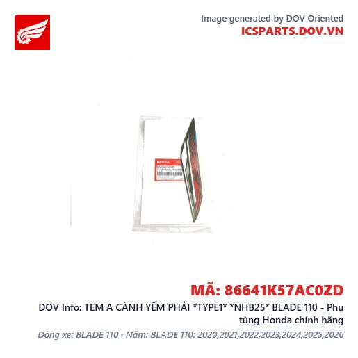 TEM A CÁNH YẾM PHẢI *TYPE1* *NHB25* BLADE 110 - Phụ tùng Honda chính hãng