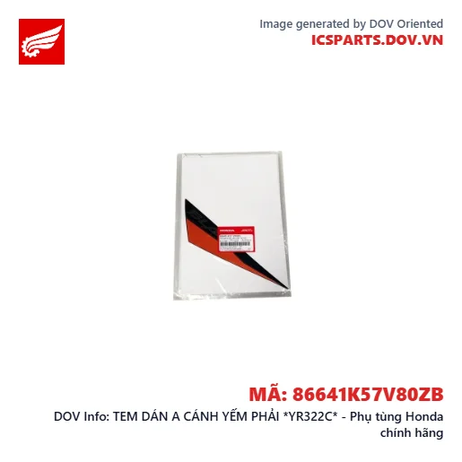 TEM DÁN A CÁNH YẾM PHẢI *YR322C* - Phụ tùng Honda chính hãng