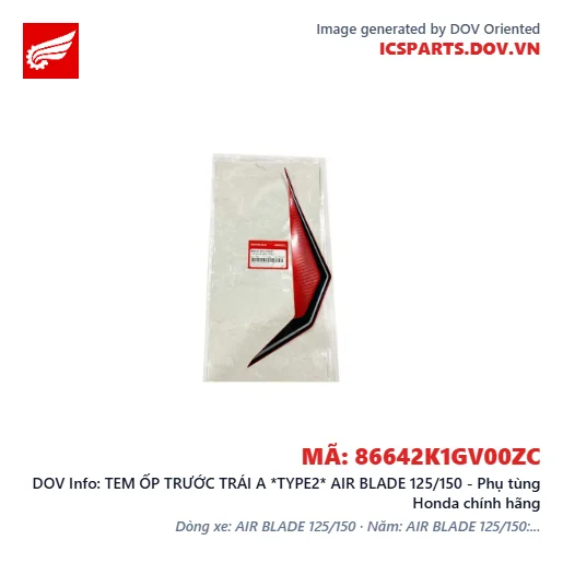 TEM ỐP TRƯỚC TRÁI A *TYPE2* AIR BLADE 125/150 - Phụ tùng Honda chính hãng