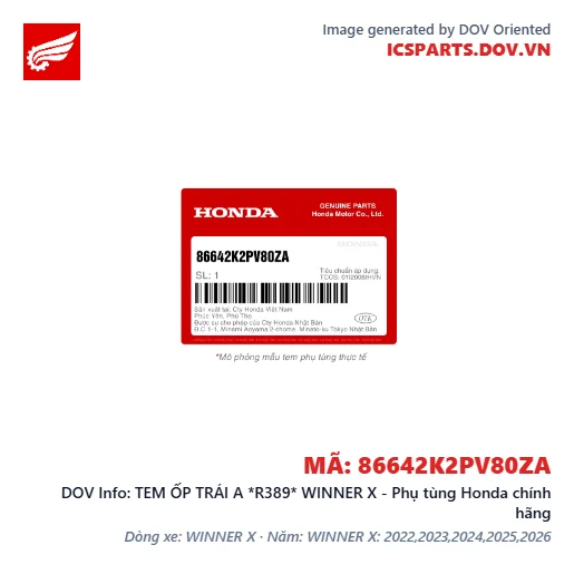 TEM ỐP TRÁI A *R389* WINNER X - Phụ tùng Honda chính hãng