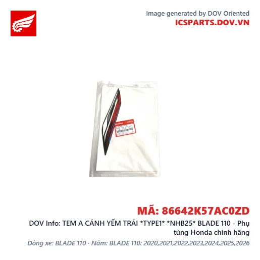 TEM A CÁNH YẾM TRÁI *TYPE1* *NHB25* BLADE 110 - Phụ tùng Honda chính hãng