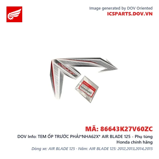 TEM ỐP TRƯỚC PHẢI*NHA62X* AIR BLADE 125 - Phụ tùng Honda chính hãng