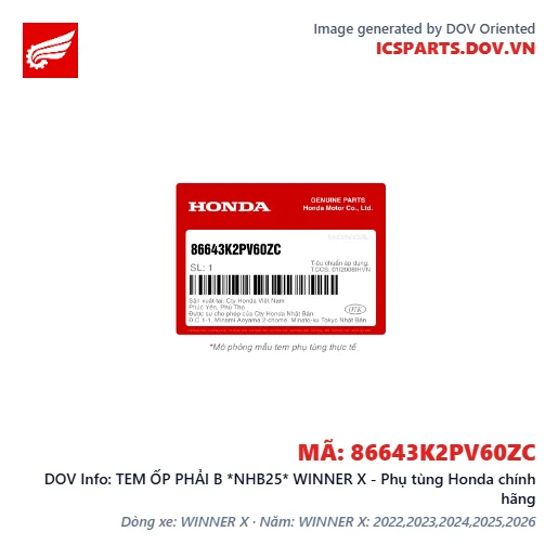 TEM ỐP PHẢI B *NHB25* WINNER X - Phụ tùng Honda chính hãng