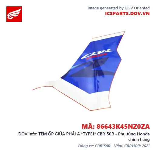 TEM ỐP GIỮA PHẢI A *TYPE1* CBR150R - Phụ tùng Honda chính hãng