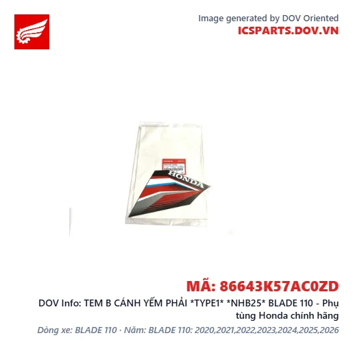TEM B CÁNH YẾM PHẢI *TYPE1* *NHB25* BLADE 110 - Phụ tùng Honda chính hãng