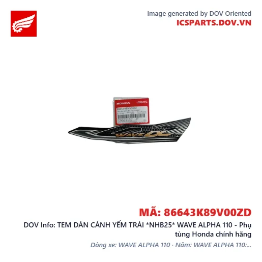 TEM DÁN CÁNH YẾM TRÁI *NHB25* WAVE ALPHA 110 - Phụ tùng Honda chính hãng