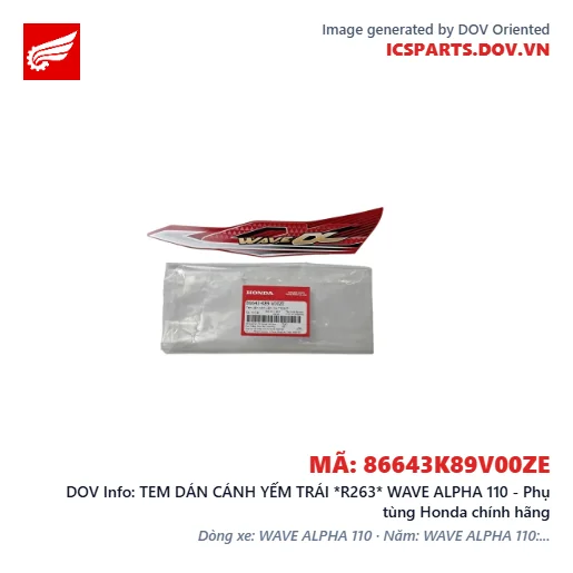 TEM DÁN CÁNH YẾM TRÁI *R263* WAVE ALPHA 110 - Phụ tùng Honda chính hãng