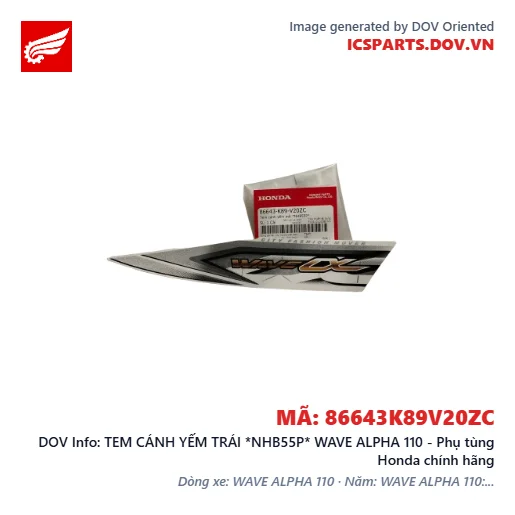 TEM CÁNH YẾM TRÁI *NHB55P* WAVE ALPHA 110 - Phụ tùng Honda chính hãng