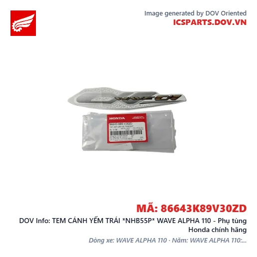 TEM CÁNH YẾM TRÁI *NHB55P* WAVE ALPHA 110 - Phụ tùng Honda chính hãng