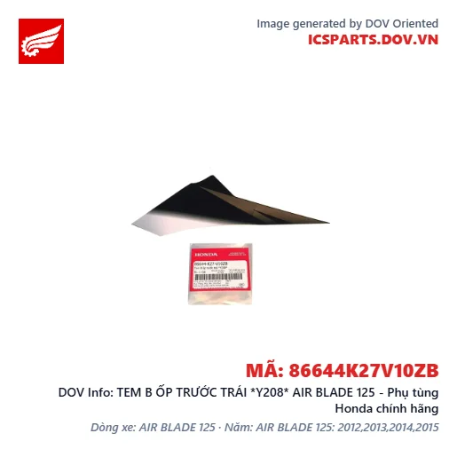 TEM B ỐP TRƯỚC TRÁI *Y208* AIR BLADE 125 - Phụ tùng Honda chính hãng