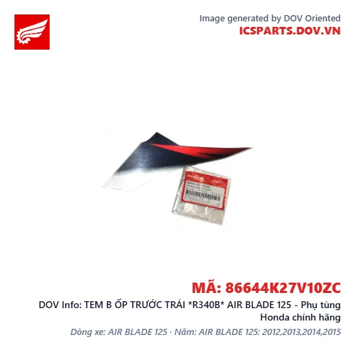 TEM B ỐP TRƯỚC TRÁI *R340B* AIR BLADE 125 - Phụ tùng Honda chính hãng