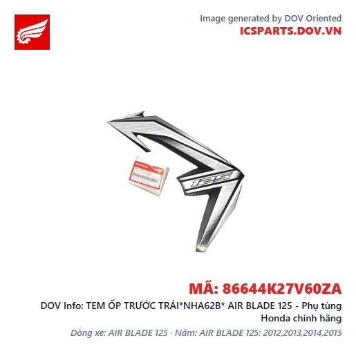 TEM ỐP TRƯỚC TRÁI*NHA62B* AIR BLADE 125 - Phụ tùng Honda chính hãng
