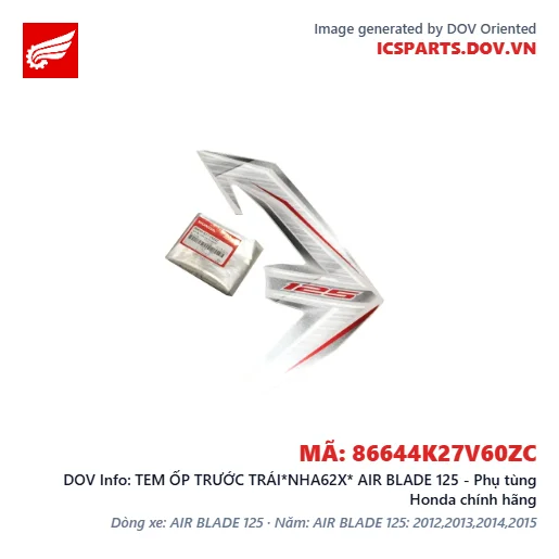 TEM ỐP TRƯỚC TRÁI*NHA62X* AIR BLADE 125 - Phụ tùng Honda chính hãng