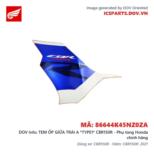 TEM ỐP GIỮA TRÁI A *TYPE1* CBR150R - Phụ tùng Honda chính hãng