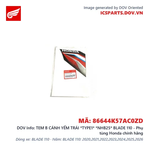 TEM B CÁNH YẾM TRÁI *TYPE1* *NHB25* BLADE 110 - Phụ tùng Honda chính hãng