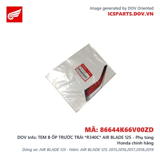 TEM B ỐP TRƯỚC TRÁI *R340C* AIR BLADE 125 - Phụ tùng Honda chính hãng