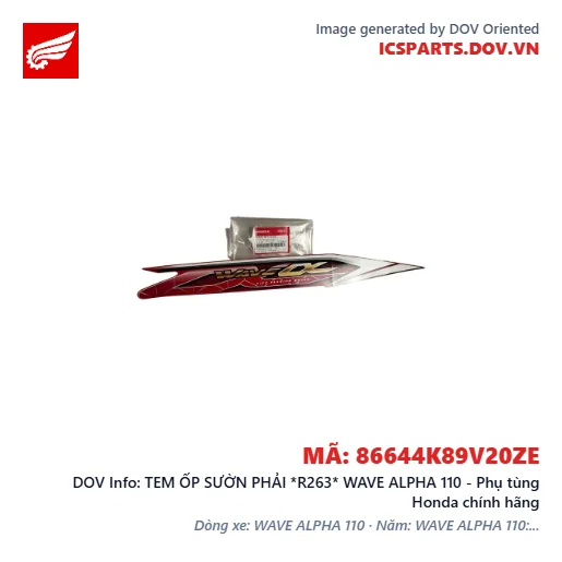 TEM ỐP SƯỜN PHẢI *R263* WAVE ALPHA 110 - Phụ tùng Honda chính hãng