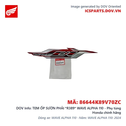 TEM ỐP SƯỜN PHẢI *R389* WAVE ALPHA 110 - Phụ tùng Honda chính hãng