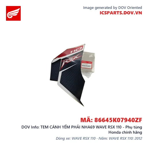 TEM CÁNH YẾM PHẢI NHA69 WAVE RSX 110 - Phụ tùng Honda chính hãng