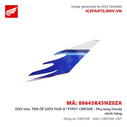 TEM ỐP GIỮA PHẢI B *TYPE1* CBR150R - Phụ tùng Honda chính hãng
